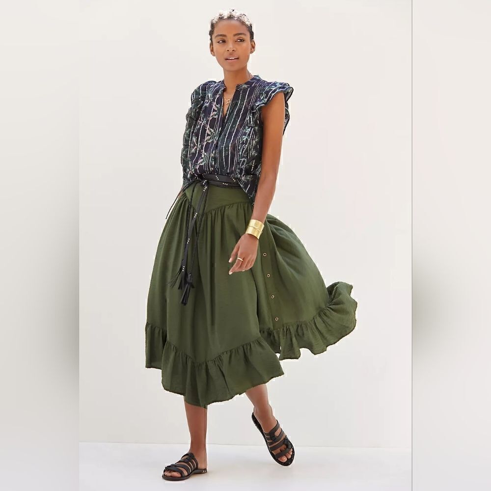 Pilcro Anthropologie Ruffled Buttondown Sleevless Top, sz SM EUC